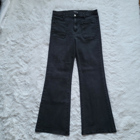 High Rise Stretch Front Patch Pocket Black Denim Trousers Jeans Size 12 - Picture 2 of 13